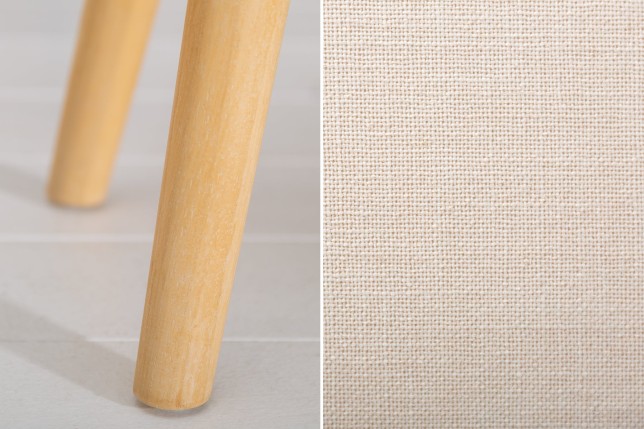 Banc SCARLETT 90cm tissu lin beige - Pieds bois massif