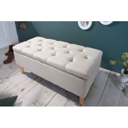 Banc coffre CASTLE 100cm tissu beige style campagnard