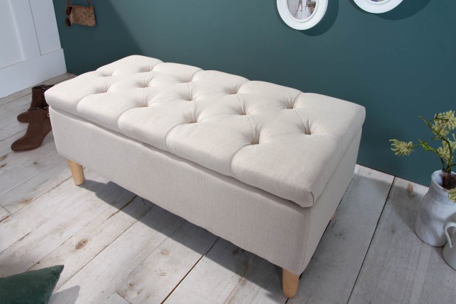 Banc coffre CASTLE 100cm tissu beige style campagnard