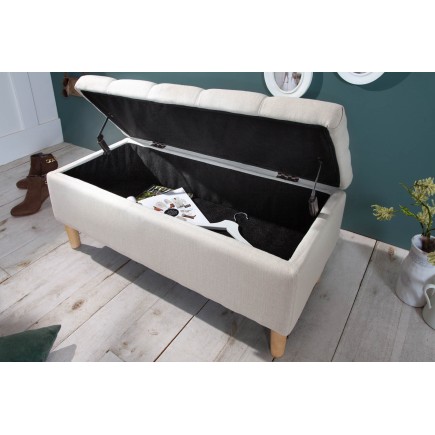 Banc coffre CASTLE 100cm tissu beige style campagnard 2