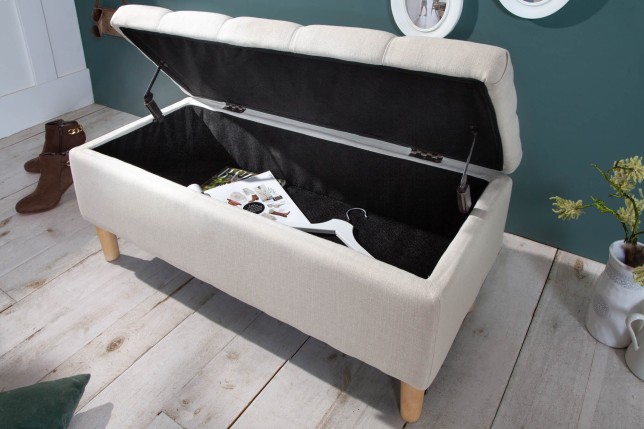 Banc coffre CASTLE 100cm tissu beige style campagnard