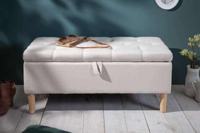 Banc coffre CASTLE 100cm tissu beige style campagnard