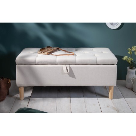 Banc coffre CASTLE 100cm tissu beige style campagnard