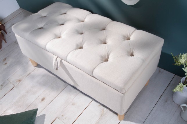 Banc coffre CASTLE 100cm tissu beige style campagnard