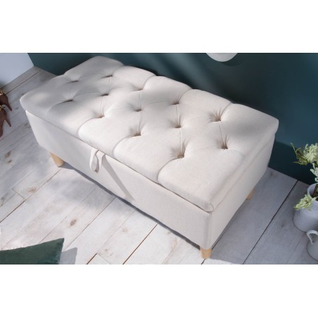Banc coffre CASTLE 100cm tissu beige style campagnard