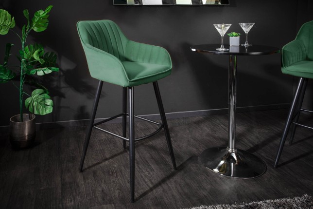 Chaise de bar TURIN velours vert émeraude matelassé