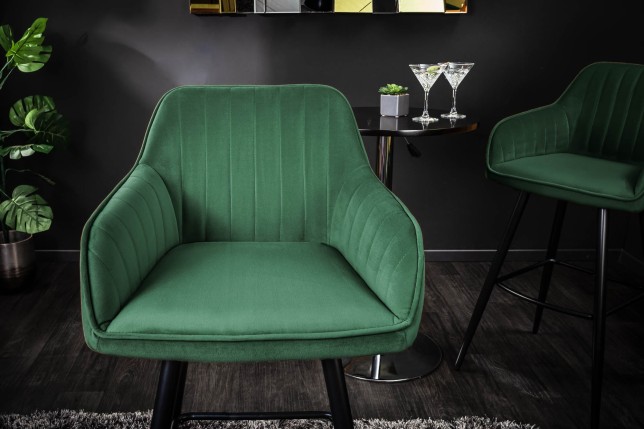 Chaise de bar TURIN velours vert émeraude matelassé