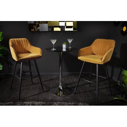 Chaise de bar TURIN velours moutarde capitonné - Lot de 2
