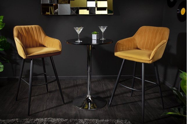 Chaise de bar TURIN velours moutarde capitonné - Lot de 2