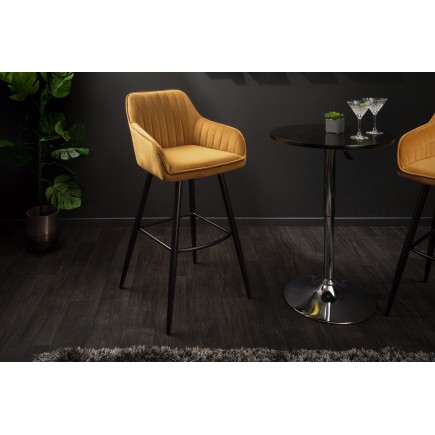 Chaise de bar TURIN velours moutarde capitonné - Lot de 2 2