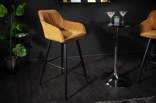 Chaise de bar TURIN velours moutarde capitonné - Lot de 2