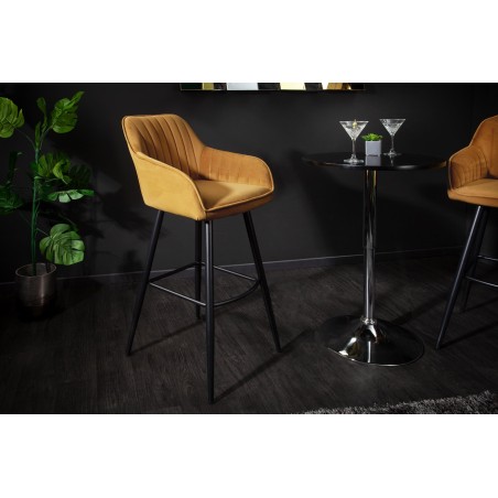 Chaise de bar TURIN velours moutarde capitonné - Lot de 2