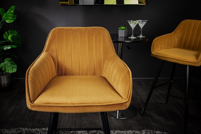 Chaise de bar TURIN velours moutarde capitonné - Lot de 2