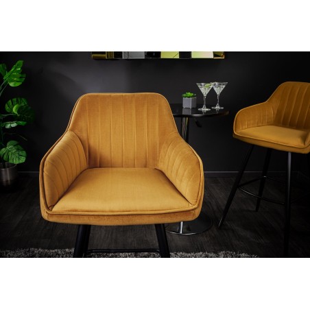 Chaise de bar TURIN velours moutarde capitonné - Lot de 2