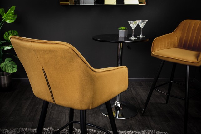 Chaise de bar TURIN velours moutarde capitonné - Lot de 2