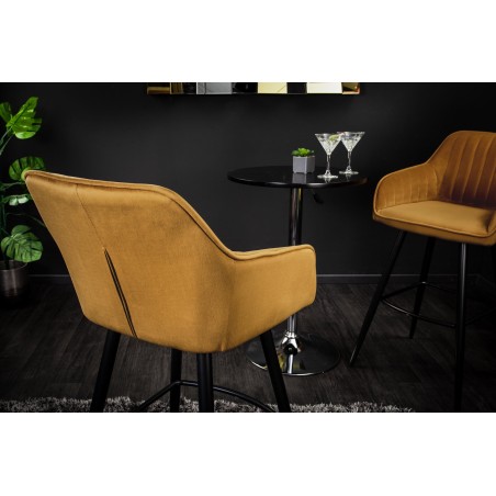 Chaise de bar TURIN velours moutarde capitonné - Lot de 2