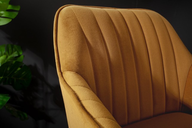 Chaise de bar TURIN velours moutarde capitonné - Lot de 2