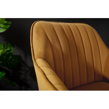 Chaise de bar TURIN velours moutarde capitonné - Lot de 2