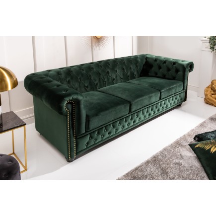 Canapé Chesterfield 3 places velours vert émeraude 2