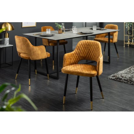 Chaise PARIS velours accoudoirs jaune moutarde - Lot de 2