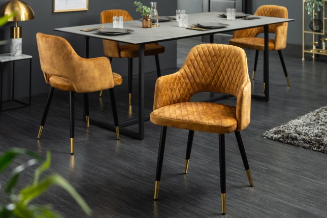 Chaise PARIS velours accoudoirs jaune moutarde - Lot de 2