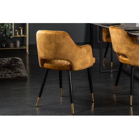 Chaise PARIS velours accoudoirs jaune moutarde - Lot de 2