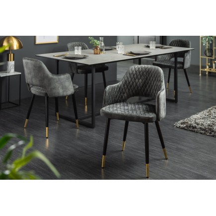 Chaise PARIS velours vert accoudoirs, lot de 2