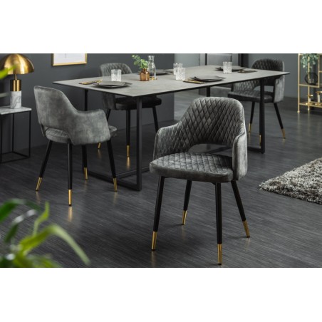 Chaise PARIS velours vert accoudoirs, lot de 2