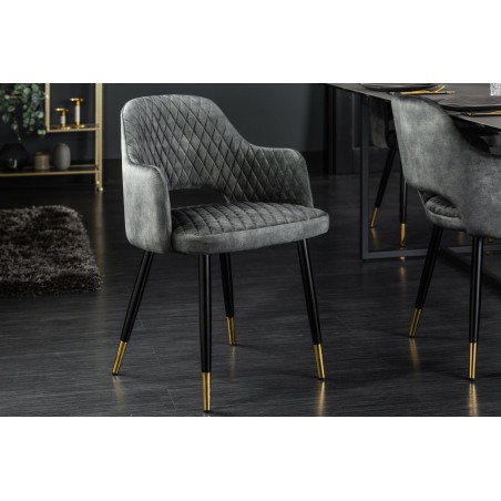Chaise PARIS velours vert accoudoirs, lot de 2