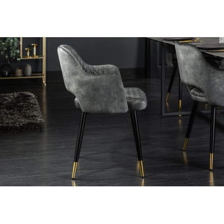 Chaise PARIS velours vert accoudoirs, lot de 2