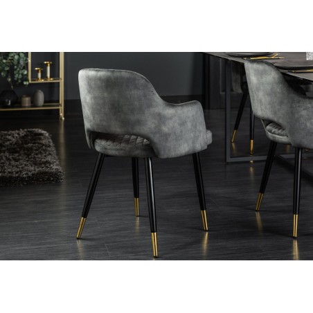 Chaise PARIS velours vert accoudoirs, lot de 2