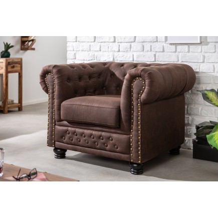 Fauteuil Chesterfield microfibre brun vintage