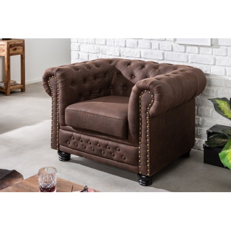 Fauteuil Chesterfield microfibre brun vintage