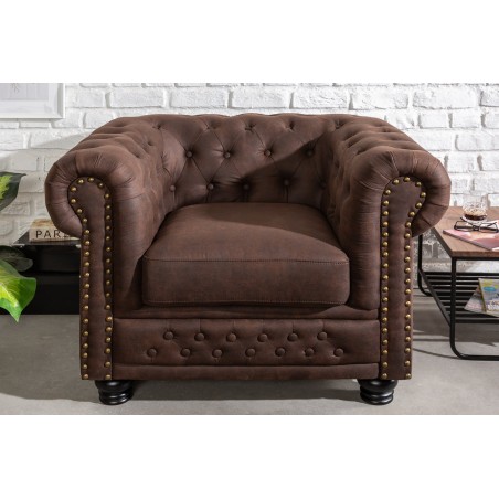 Fauteuil Chesterfield microfibre brun vintage