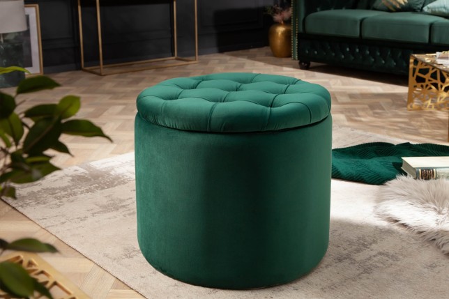 Tabouret coffre velours vert émeraude - Modern Barock