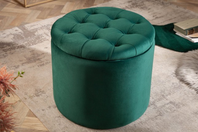 Tabouret coffre velours vert émeraude - Modern Barock