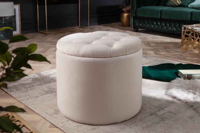 Tabouret Coffre Velours Beige Modern Barock 50cm