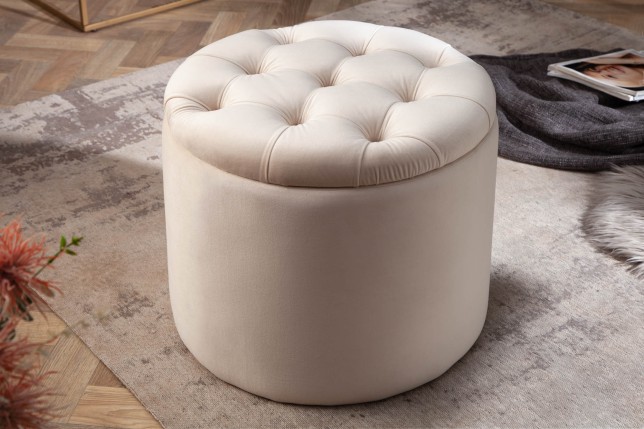 Tabouret Coffre Velours Beige Modern Barock 50cm