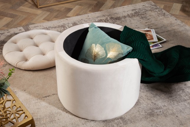 Tabouret Coffre Velours Beige Modern Barock 50cm
