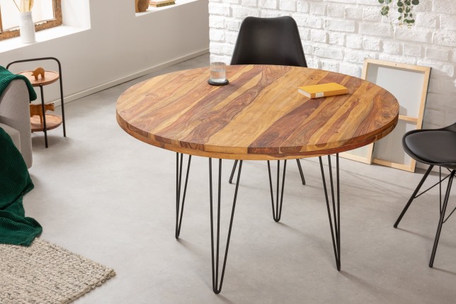 Table à manger MAKASSAR ronde Ø120cm sheesham massif naturel