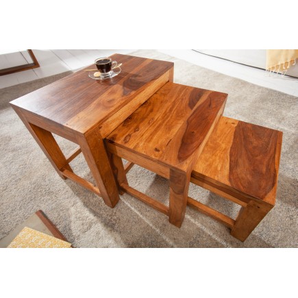 Set 3 tables d'appoint Monsoon sheesham massif naturel