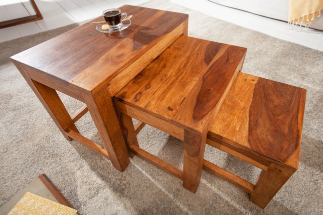 Set 3 tables d'appoint Monsoon sheesham massif naturel