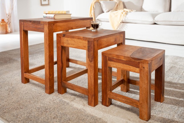 Set 3 tables d'appoint Monsoon sheesham massif naturel