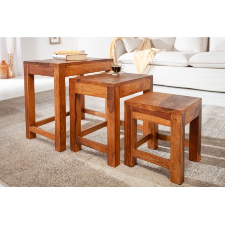 Set 3 tables d'appoint Monsoon sheesham massif naturel