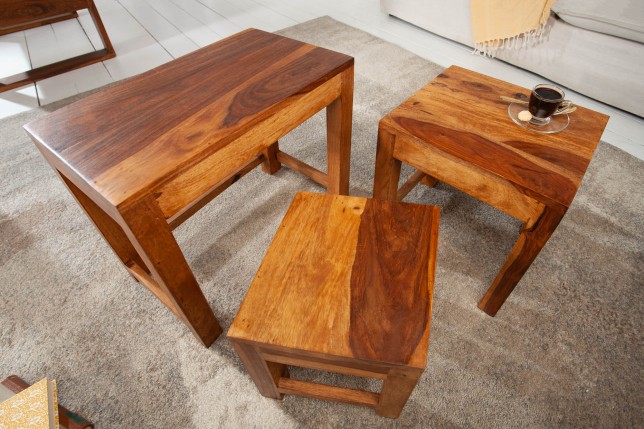 Set 3 tables d'appoint Monsoon sheesham massif naturel