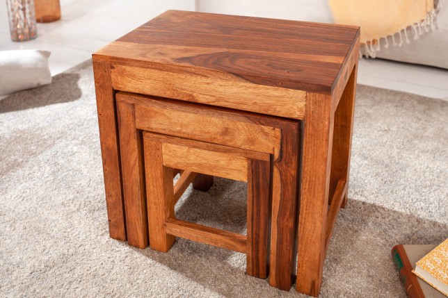 Set 3 tables d'appoint Monsoon sheesham massif naturel