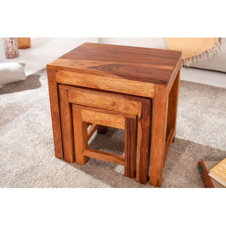 Set 3 tables d'appoint Monsoon sheesham massif naturel