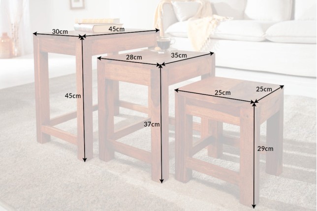 Set 3 tables d'appoint Monsoon sheesham massif naturel