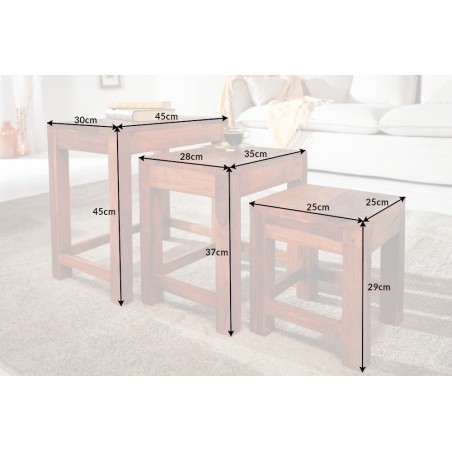 Set 3 tables d'appoint Monsoon sheesham massif naturel