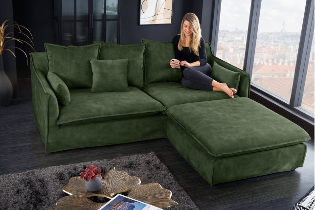 Tabouret HEAVEN 100cm velours vert foncé - housse amovible